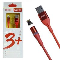 шнур usb - lightning mr360i 1.2м, красный, сменный разъём на магните 360 градусов силиконовый  фото